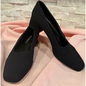 Sesto Meucci Black Stretch Fabric Pumps Woman's 8 Leather Sole Block Heel